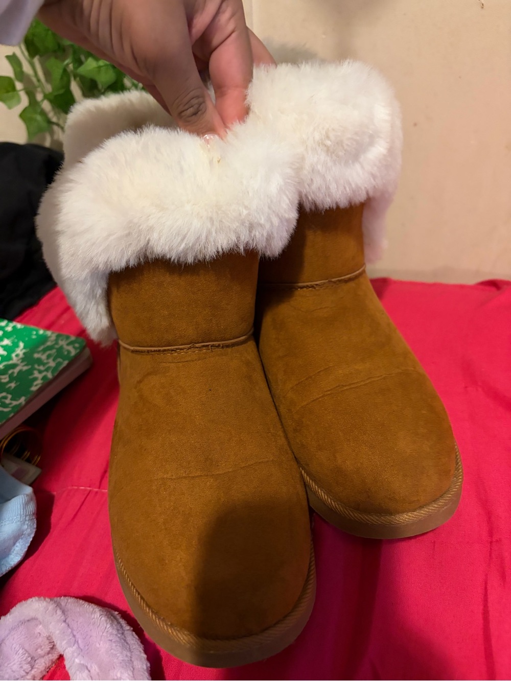 Juicy Couture King Cozy Bow Faux Fur Trim Booties Brown & White US 10